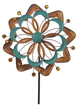 Preview: Dekoratives Windrad – Blütenförmiger Metall-Windrad mit Pastel und Kupferakzenten